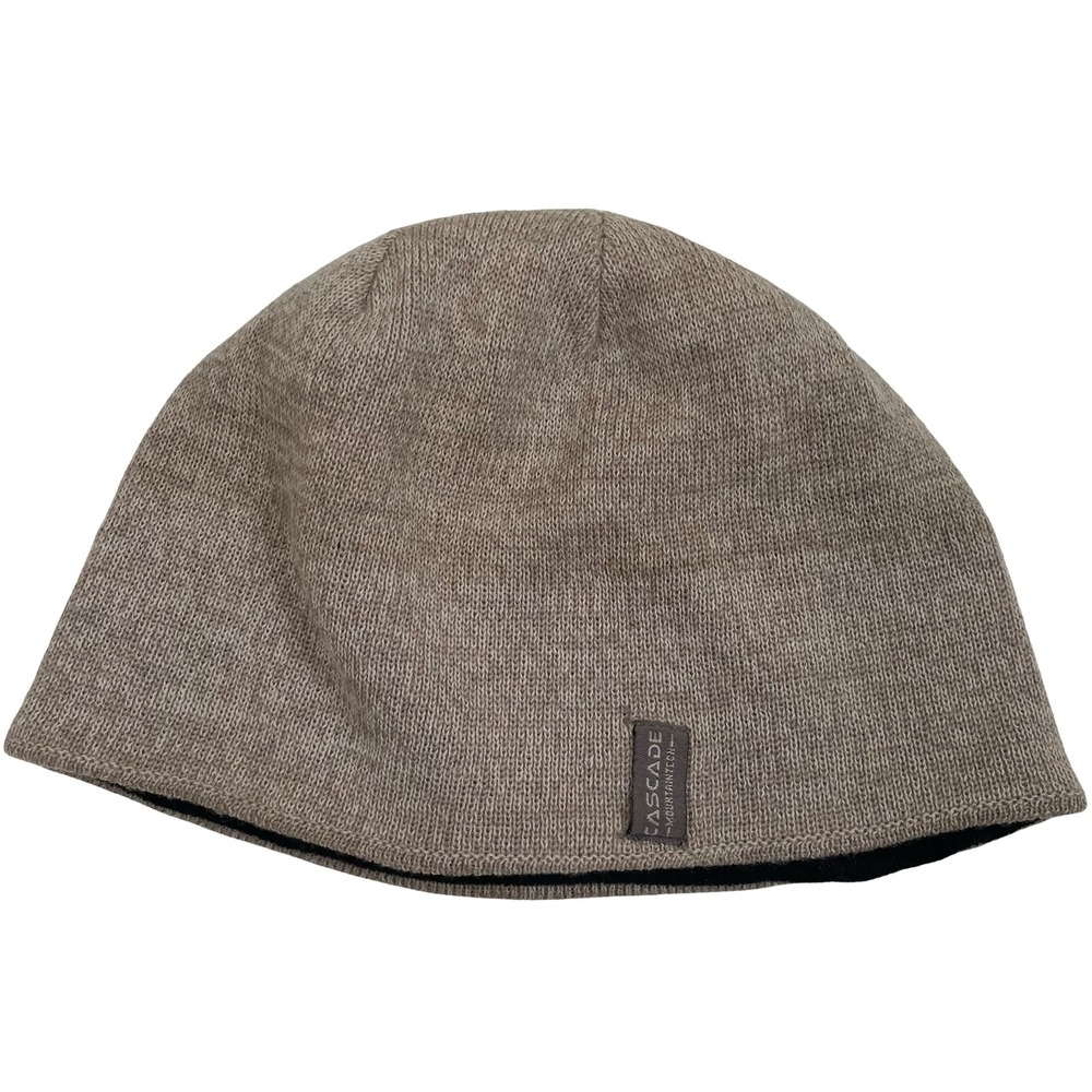 Cascade Mountain Tech Merino Wool Beanie Men OS Tan Knit Winter Hat Fleece Lined